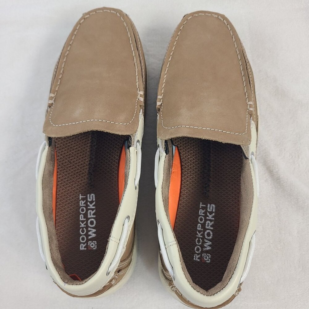 NEW Rockport Works Women's Sailing Club Slip-On Boat Shoes Tan Sz 9.5 M Leather - Picture 7 of 9